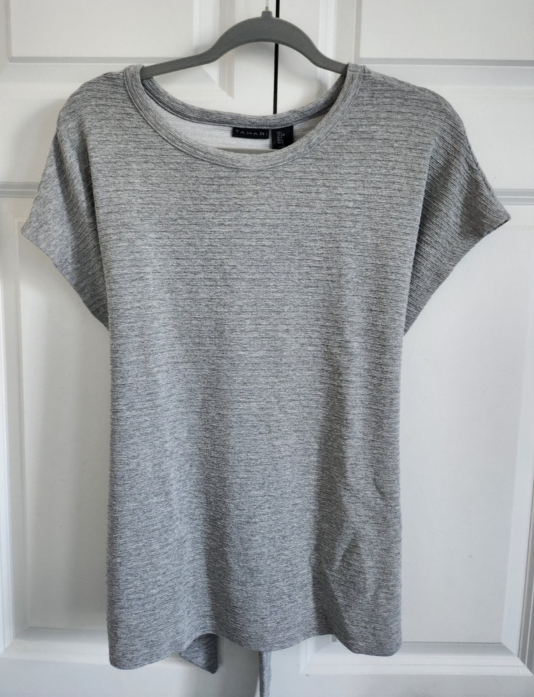 TAHARI Top Color Gray Fitted Cap Sleeve T-Shirt Sz L