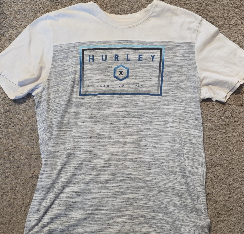 Hurley Men's White Gray Cotton Polyester Graphic Logo Crew Neck T-Shirt Size L