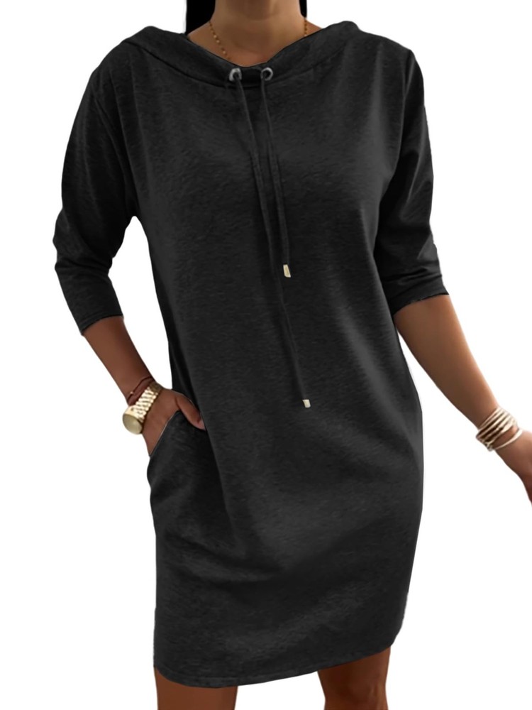 Women's Sweatshirt Dress Casual 3/4 Sleeve Mini Dress Stand Collar Drawstring...