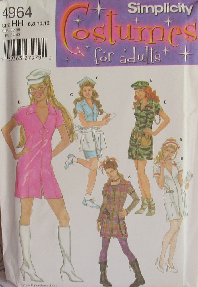 Simplicity Halloween Costume 4964 Misses 6-12 Mini Dress Nurse Army Punk Pattern