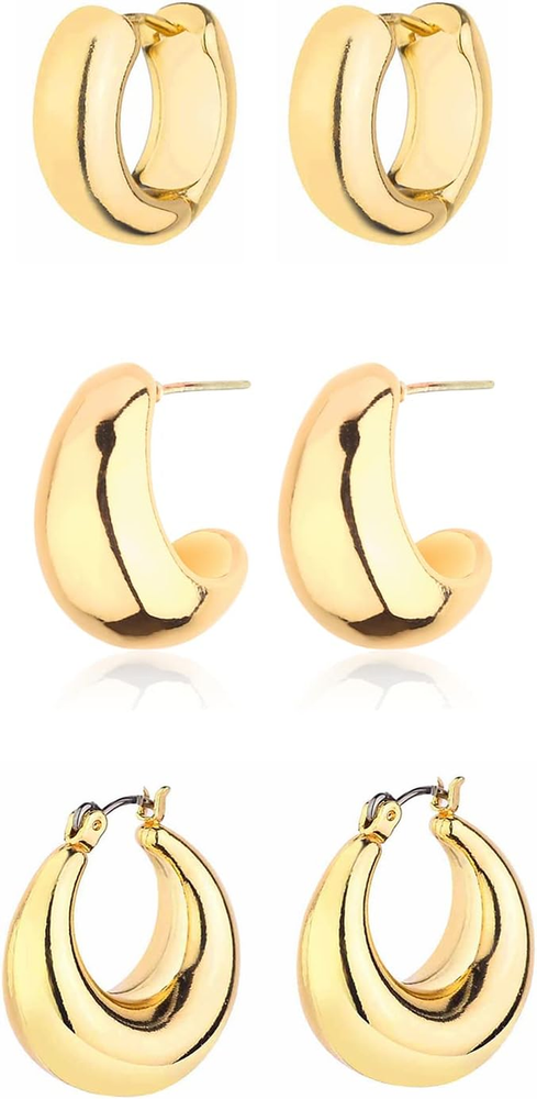 14K Gold Plated Chunky Twisted Huggie Hoop Earrings for Women