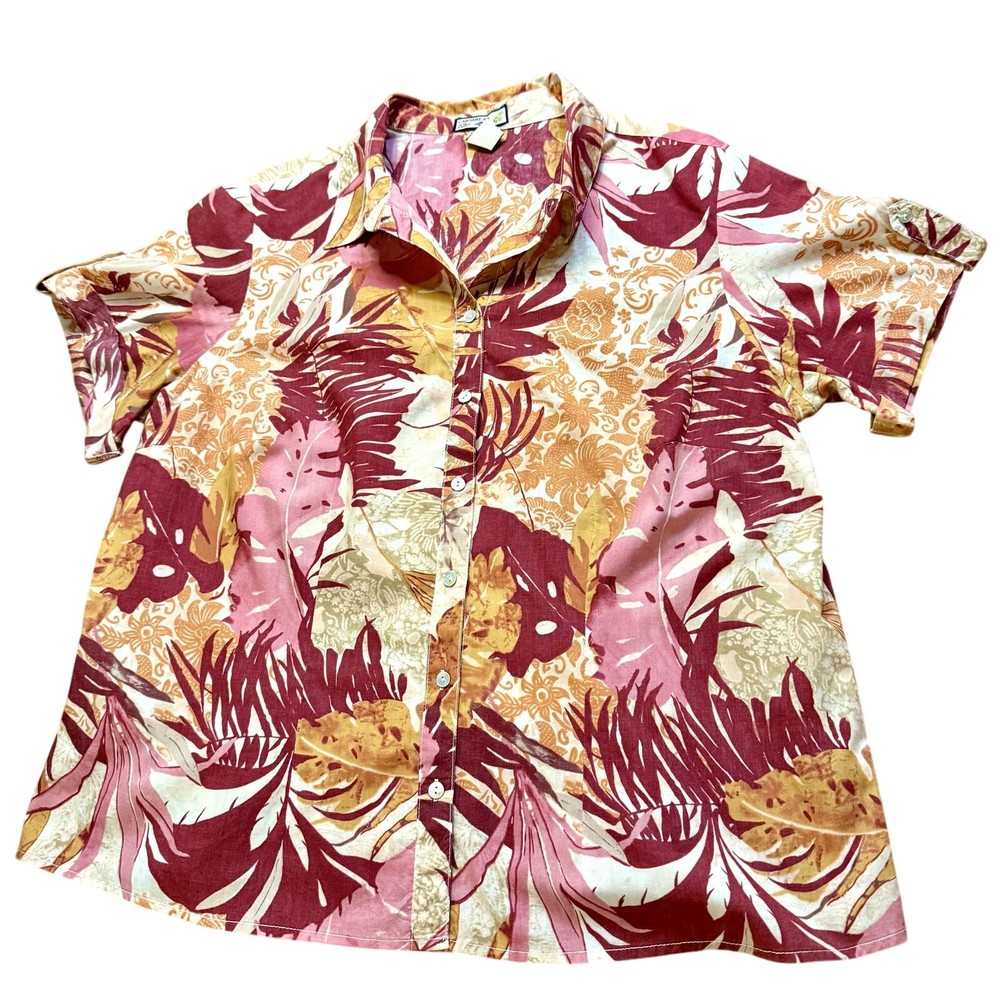 Caribbean Joe Women Size XL Muticolor Floral Button Down Hawiian