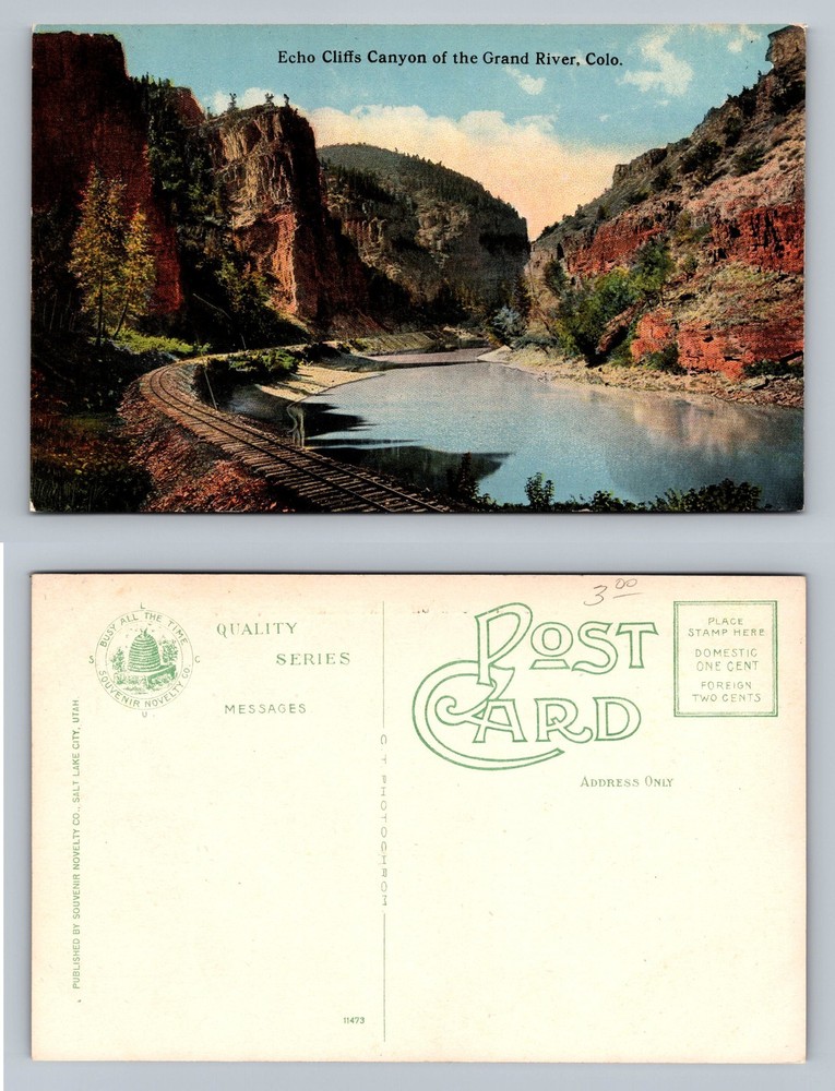 Grand River, CO-Colorado, Echo Cliffs Canyon Railroad View Vintage Postcard