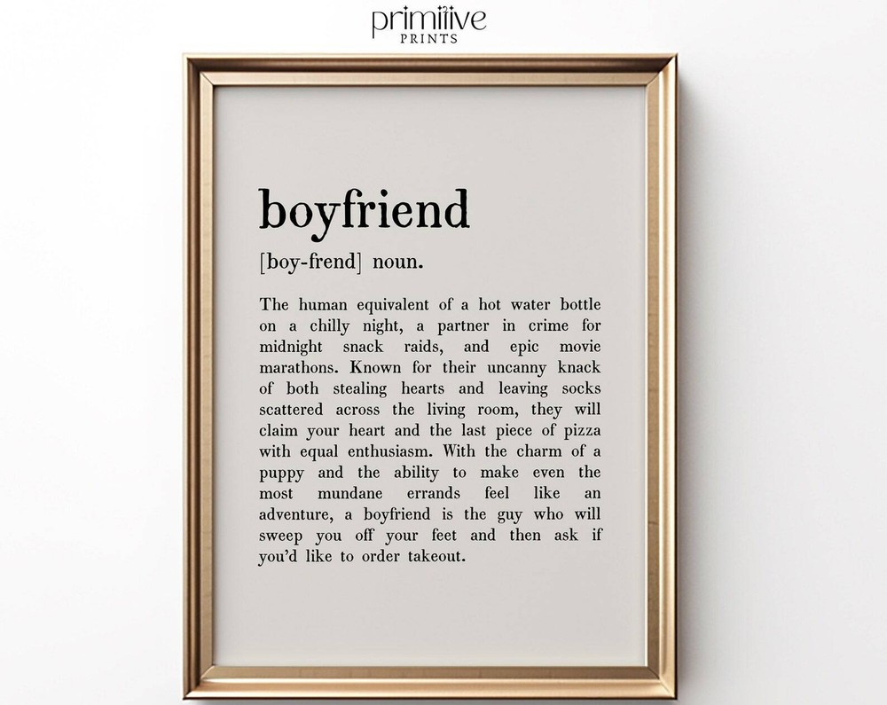 Boyfriend Definition Print Boyfriend Wall Art Boyfriend Poster Minimalist
