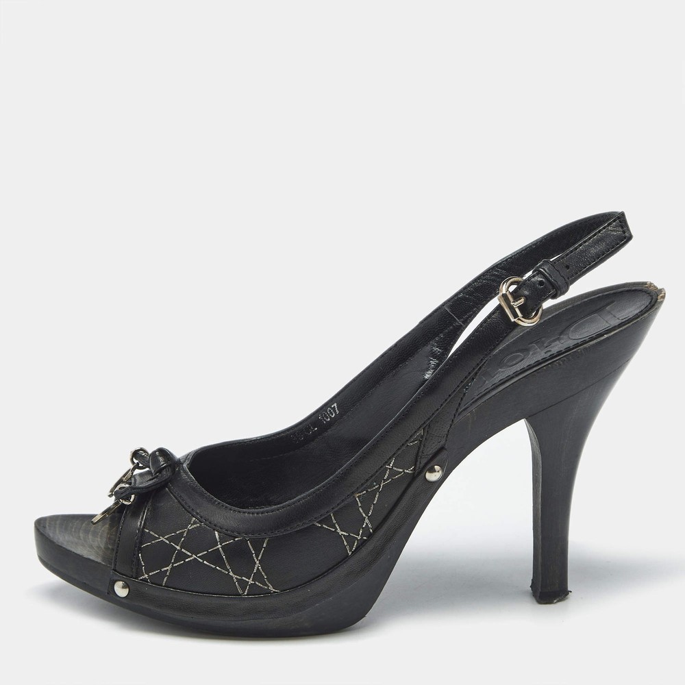 Dior Black Leather Open Toe Platform Slingback Sandals Size 39