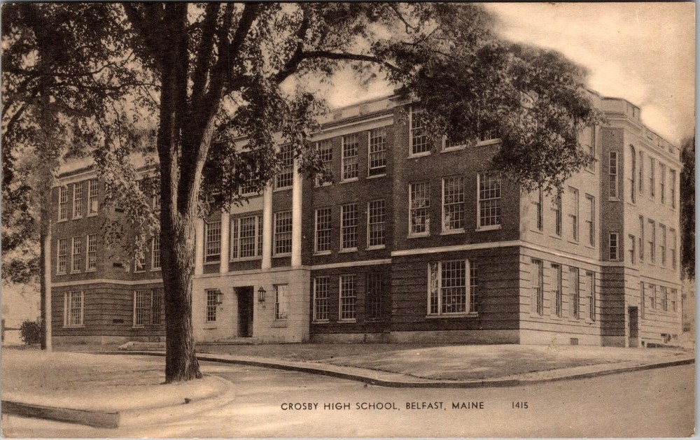 Belfast ME-Maine, Crosby High School, Outside, Vintage Postcard