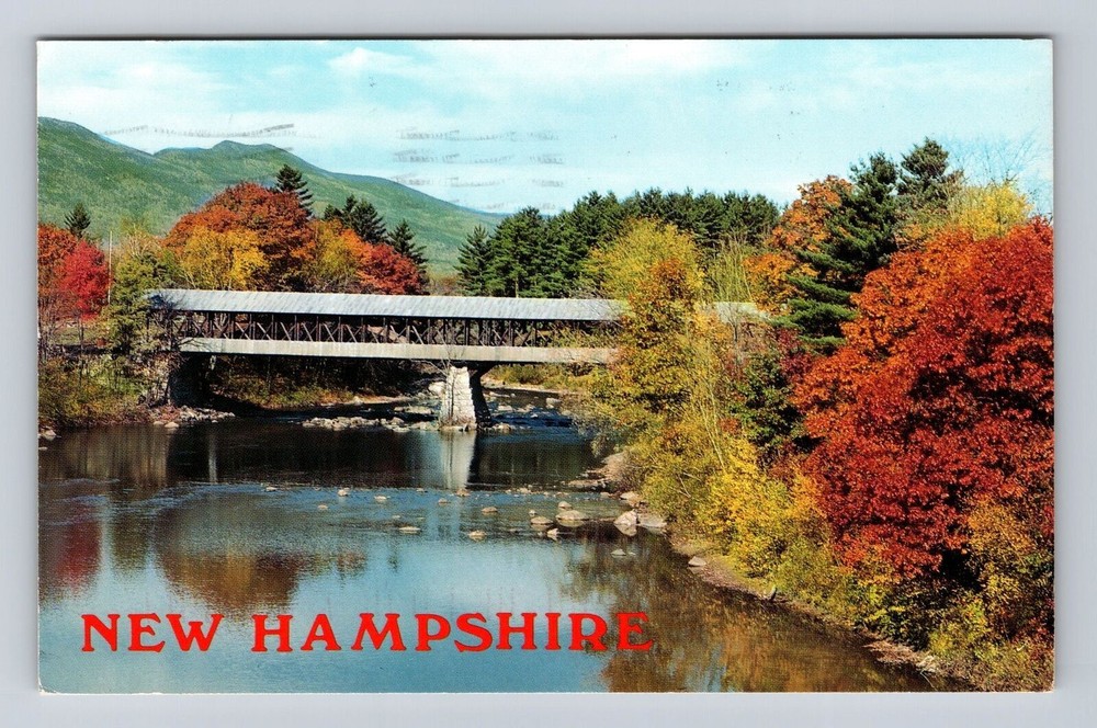Conway NH-New Hampshire, Saco River Bridge, Moat Mt Range, Vintage Postcard