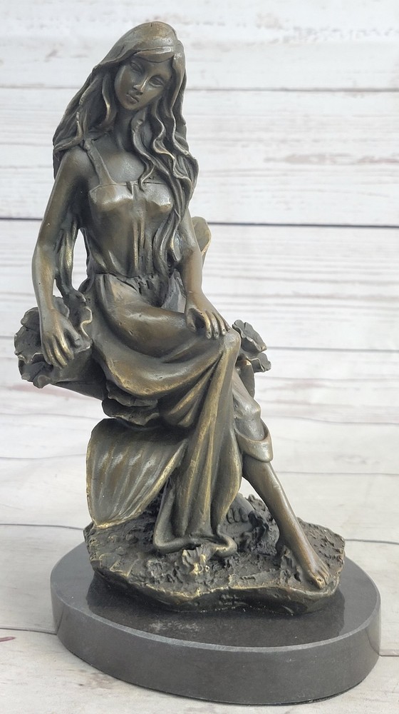 Young Girl Sitting on Flower Bronze Statue Sculpture Figure Fantasy 9
