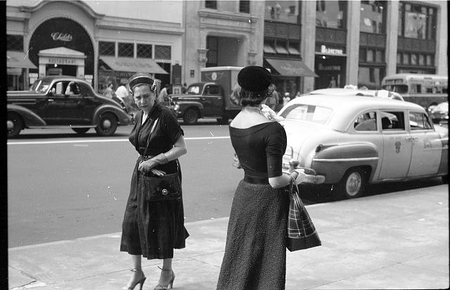 Photo:1950s Street Fashion Models Taxi New York City NY USA