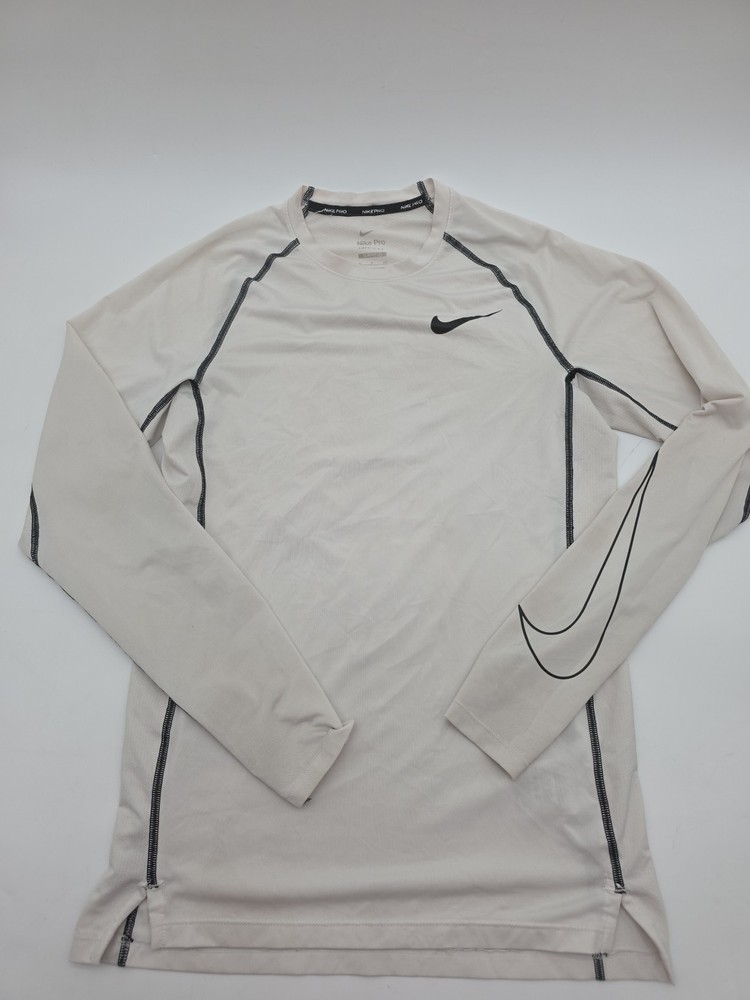 Nike Pro Dri Fit T-Shirt Men Small White Logo Longsleeve. #44164