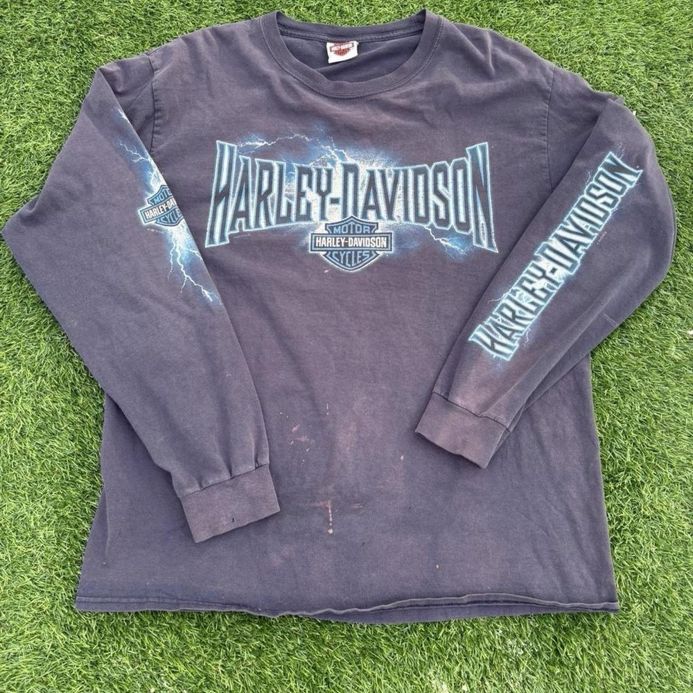 Y2K Harley Davidson Lightning long sleeve shirt size large quad hit faded