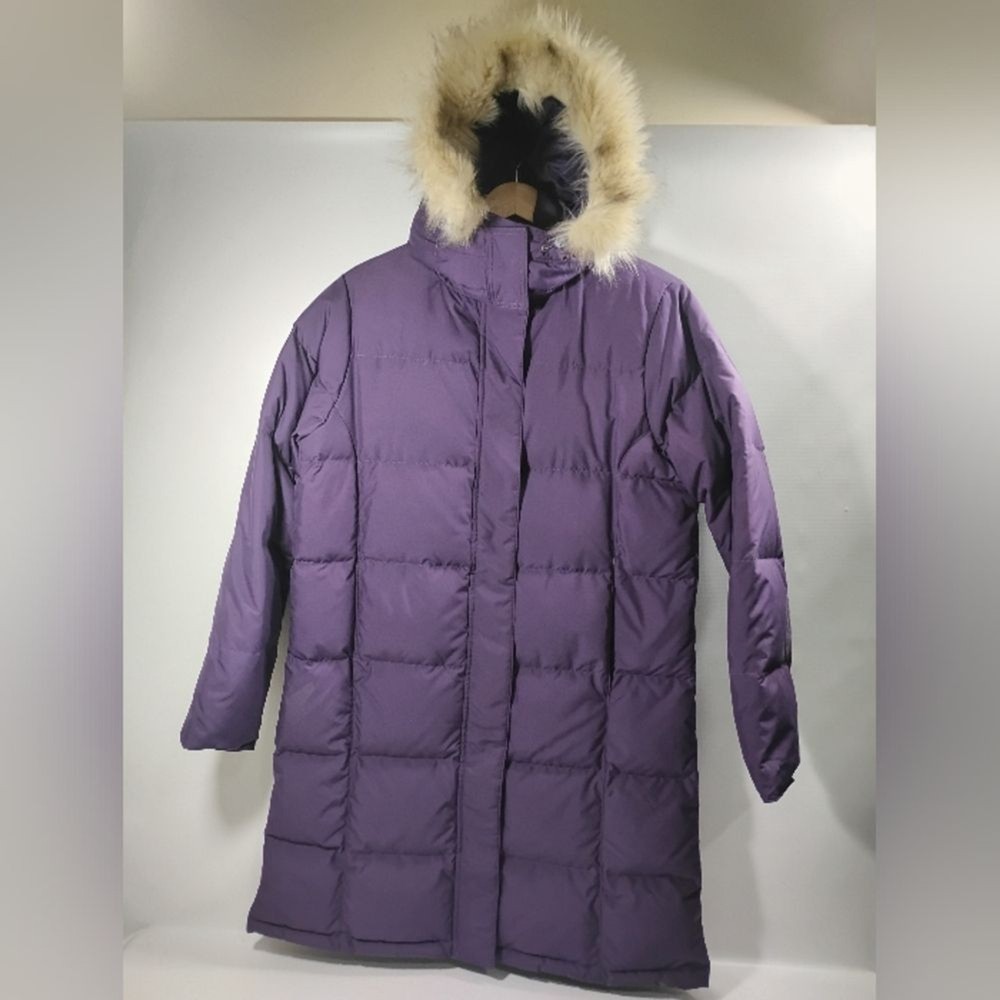 L.L. Bean Womens Small Regular Purple 3/4-Length Puffer Coat with Faux Fur Hood