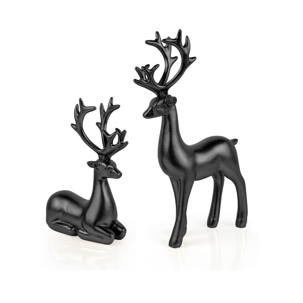 2 Pack Resin Christmas Reindeer Figurines Deer Statues Elk Sculpture Deer Orn...