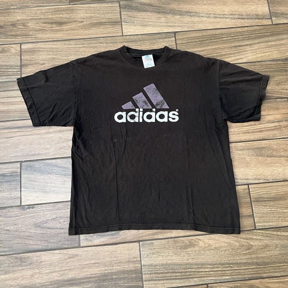 Vintage Adidas Logo T-Shirt Brown Made USA Mens XL Y2K 90s Graphic Tee