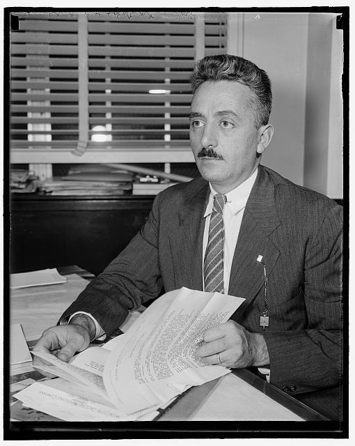 Photo:1938 1939 Man at Desk Reading Papers Office Portrait Suit Tie