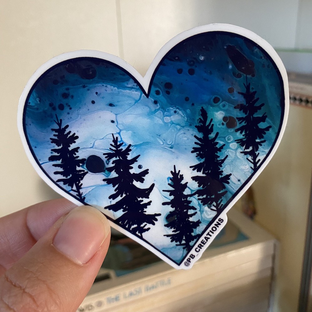 Forest Heart Galaxy Milky Way Acrylic Pour Abstract Vinyl Sticker-image