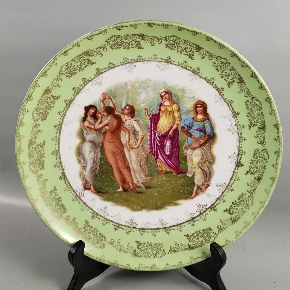 Antique VICTORIA CARLSBAD AUSTRIA Classical Maidens Green Gold PORCELAIN PLATE