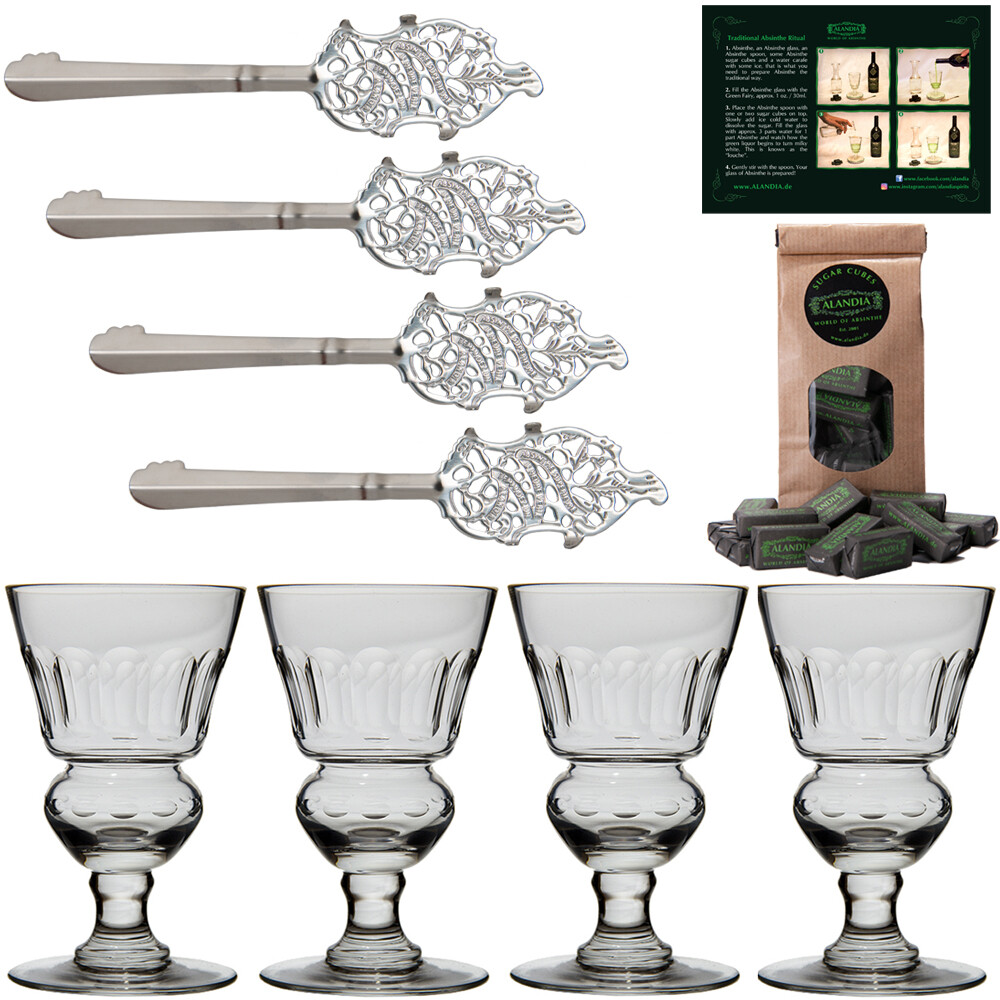 Premium Absinthe Spoons Glasses Set | 4x Absinthe Glass 4x Absinthe Spoon Sugar-image