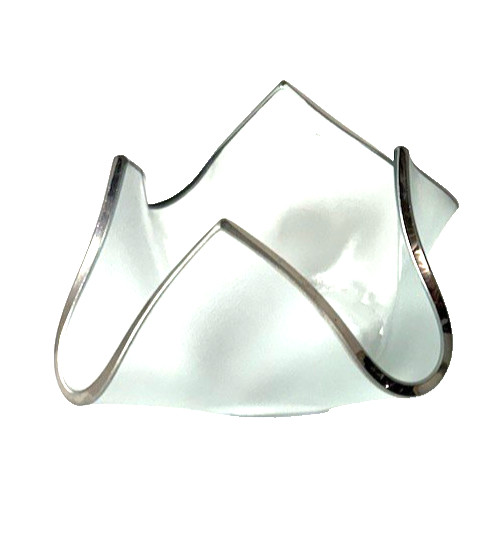 ANNIEGLASS Handkerchief Bowl Frosted Annie Glass Silver Rim Signed 2000 Tealight