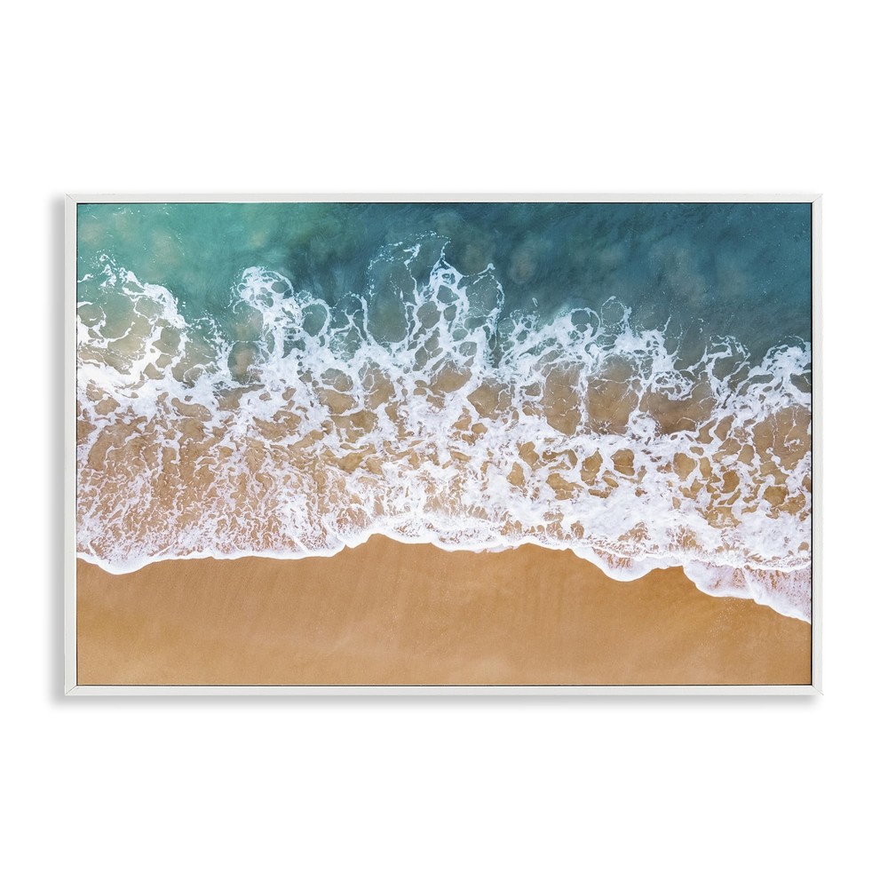 Aerial Beach Foam Framed Giclee Wall Art Design by Nataly White, White Framed...