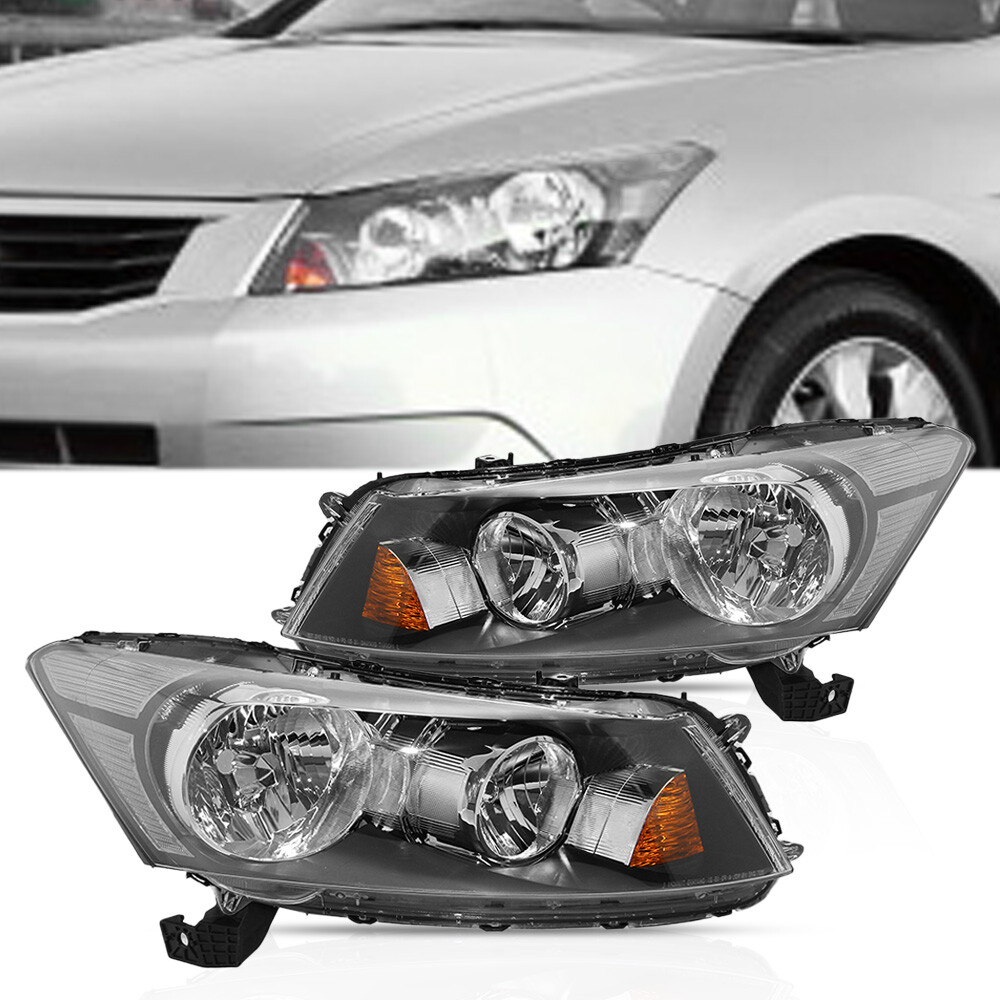 Headlights Headlamps Black Housing Clear Lens for 2008-2012 Honda Accord Sedan