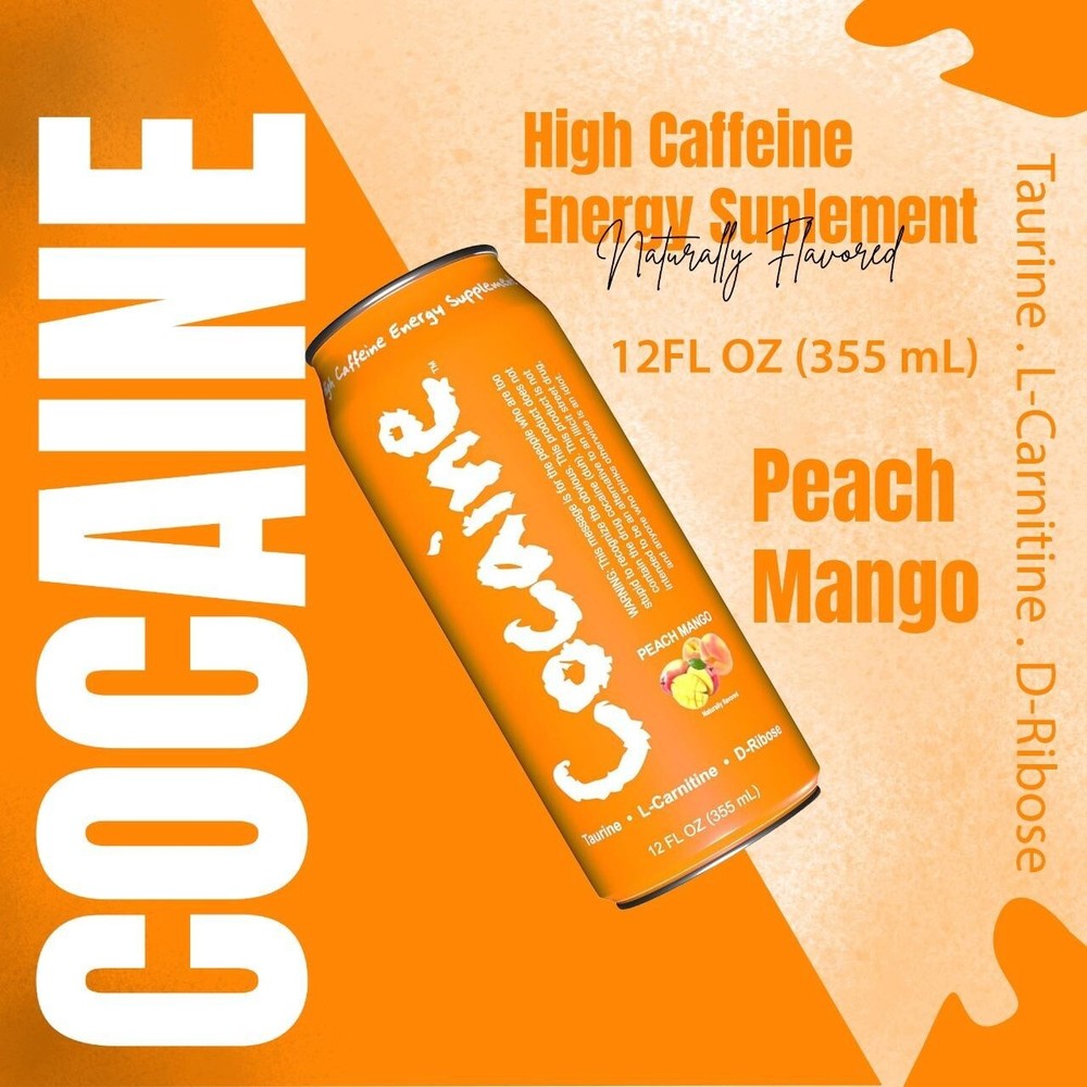 Cocaine Energy Supplement High Caffeine Energy Drink (6 Pack - Peach- Orange)