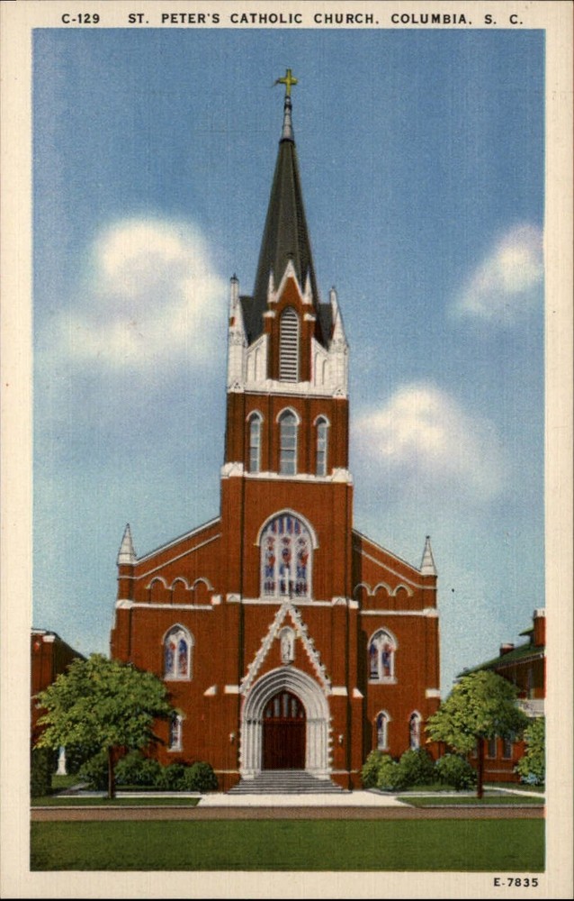 St Peter's Catholic Church Columbia South Carolina ~ 1930s linen postcard
