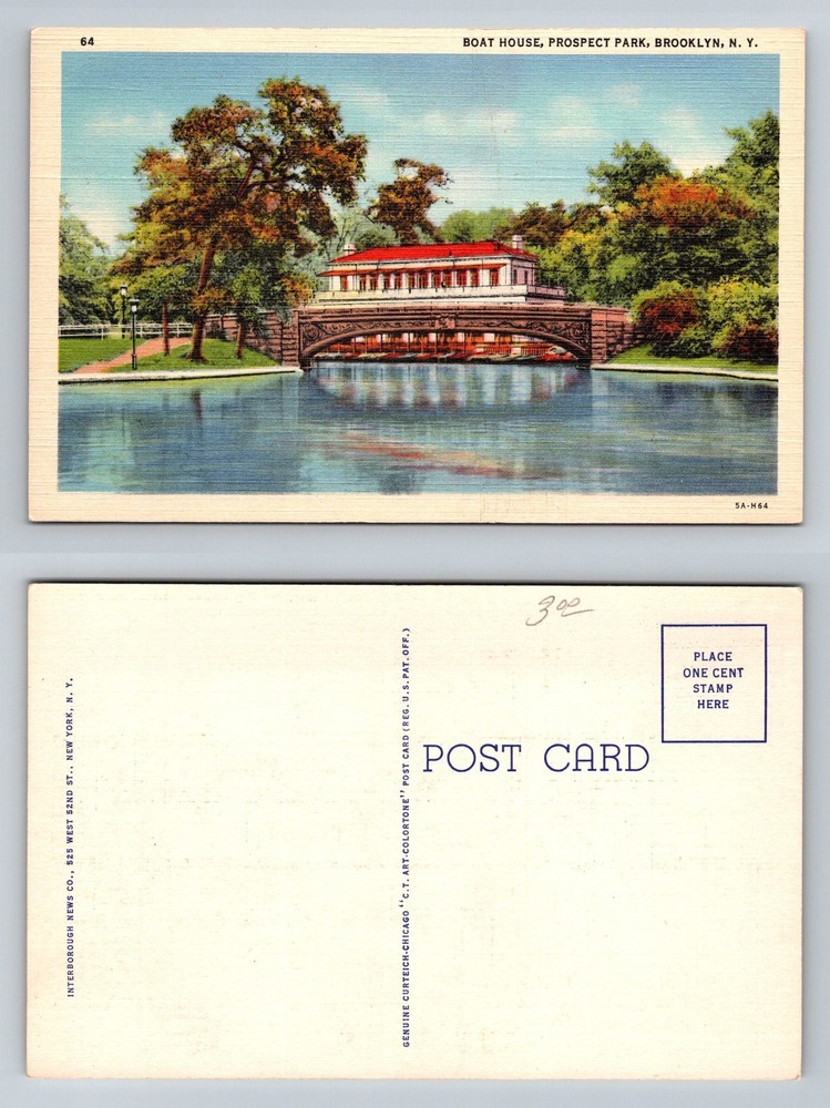 Brooklyn, NY-New York Boat House Prospect Park Scenic Lake View Vintage Postcard