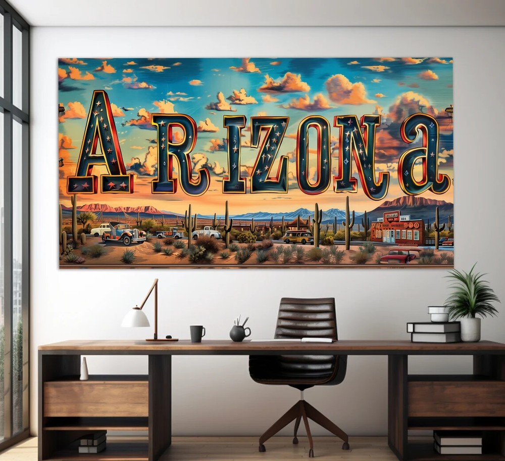 Arizona Sign Vintage Painting Desert Unframed Canvas Print Australian Wall Art