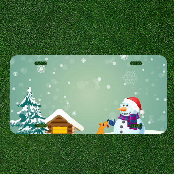 Custom Personalized License Plate Auto Tag With Snowman By House Design Art