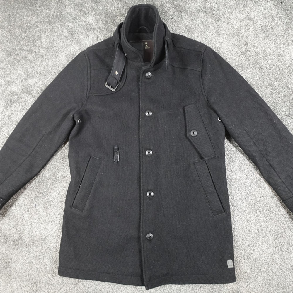 G Star Raw Overcoat Trench Coat Jacket Black Size XL Wool Decoy Garber
