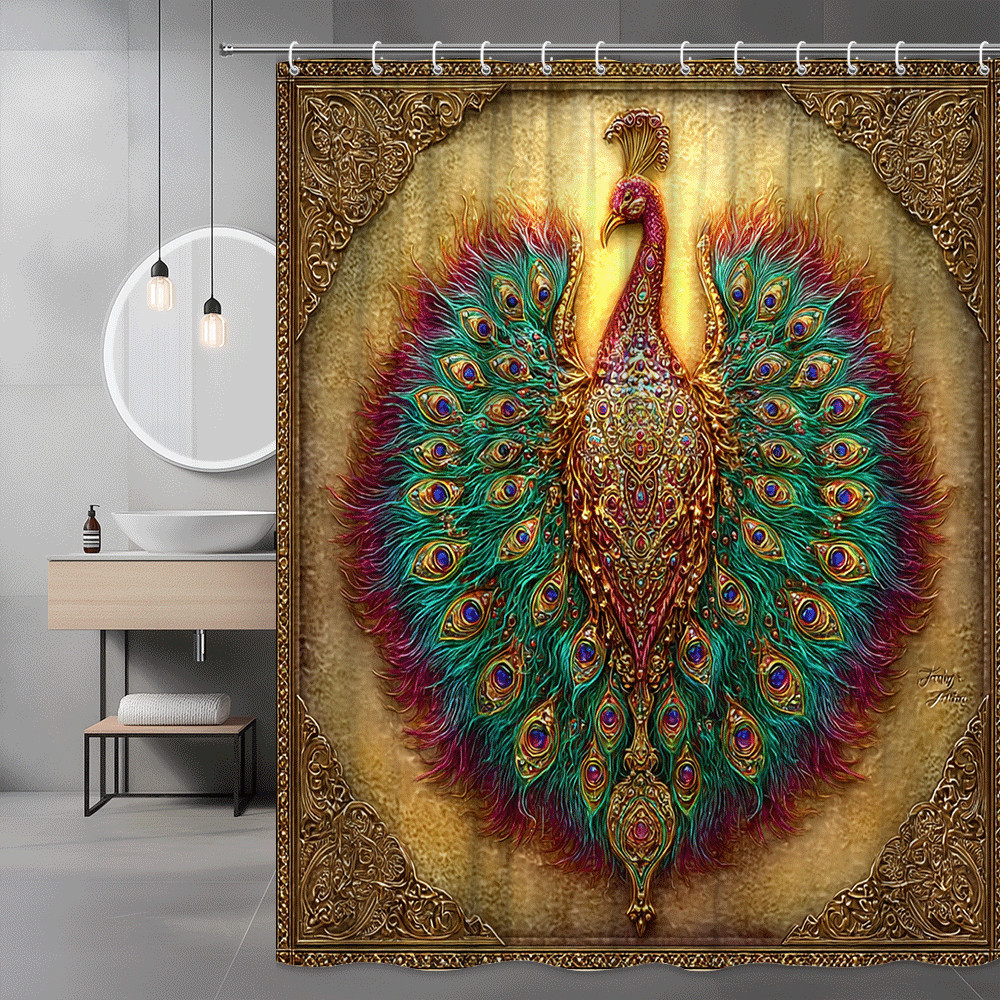 Peacock Shower Curtain Colorful Ornate Bird Print