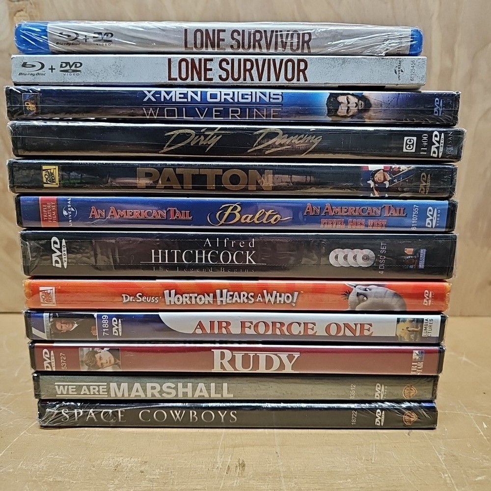 12 New Sealed DVDs - Eastwood, Wahlberg, Swayze, Jackman, Carrey - Multi-Genre Collection