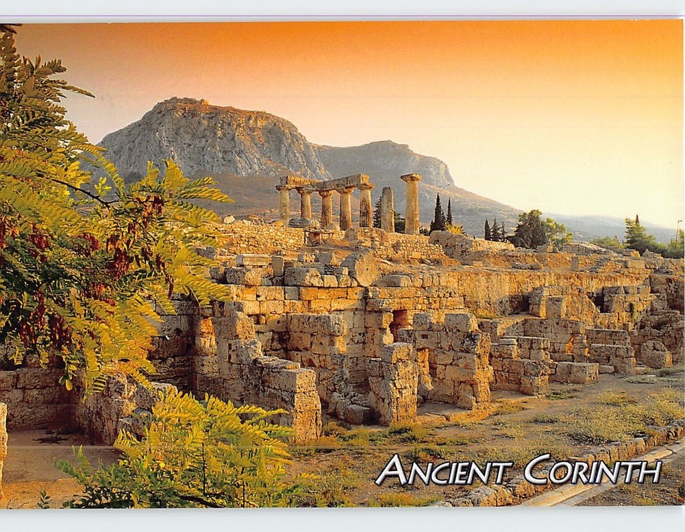 Postcard Temple of Apollo Ancient Corinth in Greece