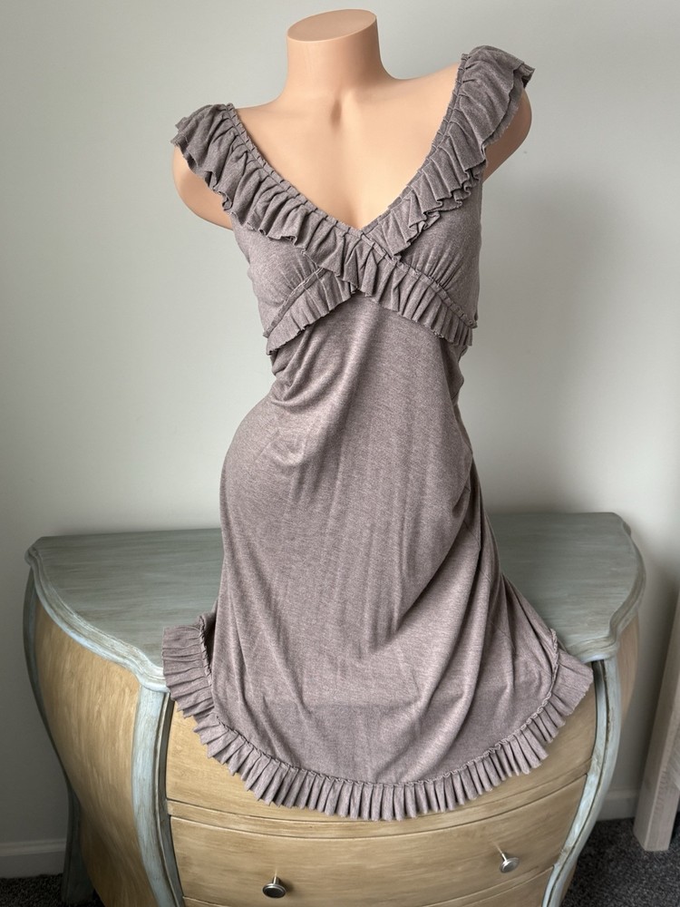 Cynthia Rowley Ruffle Dress S Fairy 90s Y2k Vtg Mocha Mousse Flutter Granola 4