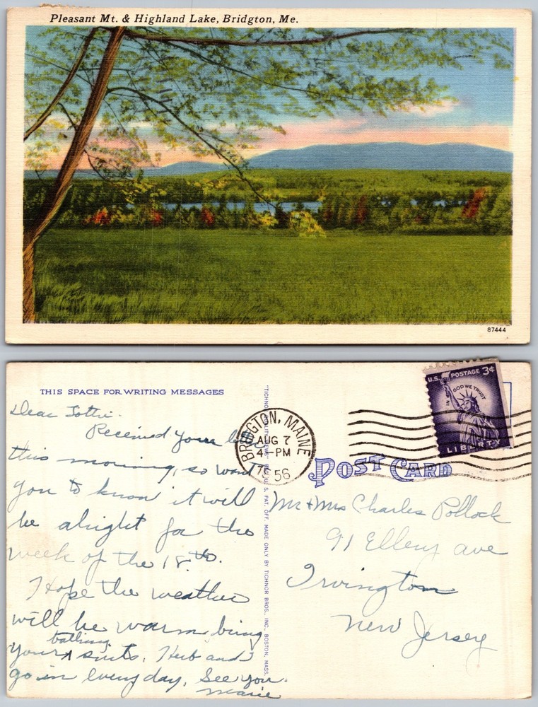 Pleasant Mountain Highland Lake Bridgton Maine Trees Field Postcard