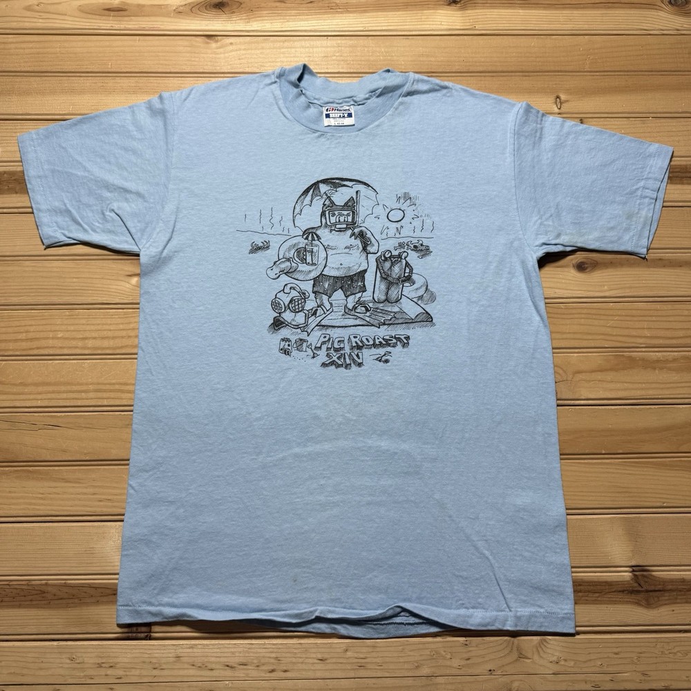 Vintage 80s Pig Roast XIV Beer Beach Party Cartoon Graphic T-Shirt -  Size Large