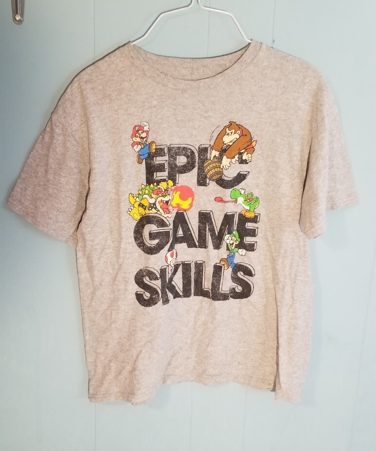 Super Mario Men's Size L Large Gray T-Shirt Nintendo Super Mario Bros. Kong