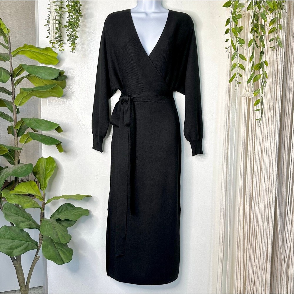 Minimalist Deep V Neck Chunky Knit Bodycon Maxi Dress with Tie Waist