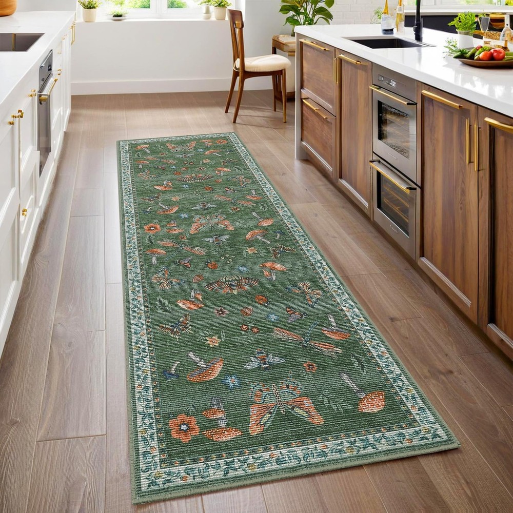 Mushroom Insect Rug 2x6 Runners for Hallways, Boho Kitchen Runner Rugs Non Sl...
