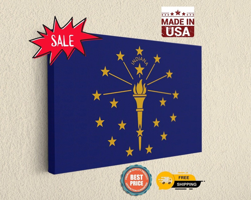 Indiana Flag Canvas Wall Art Fine Art Print Handcrafted Durable Decor