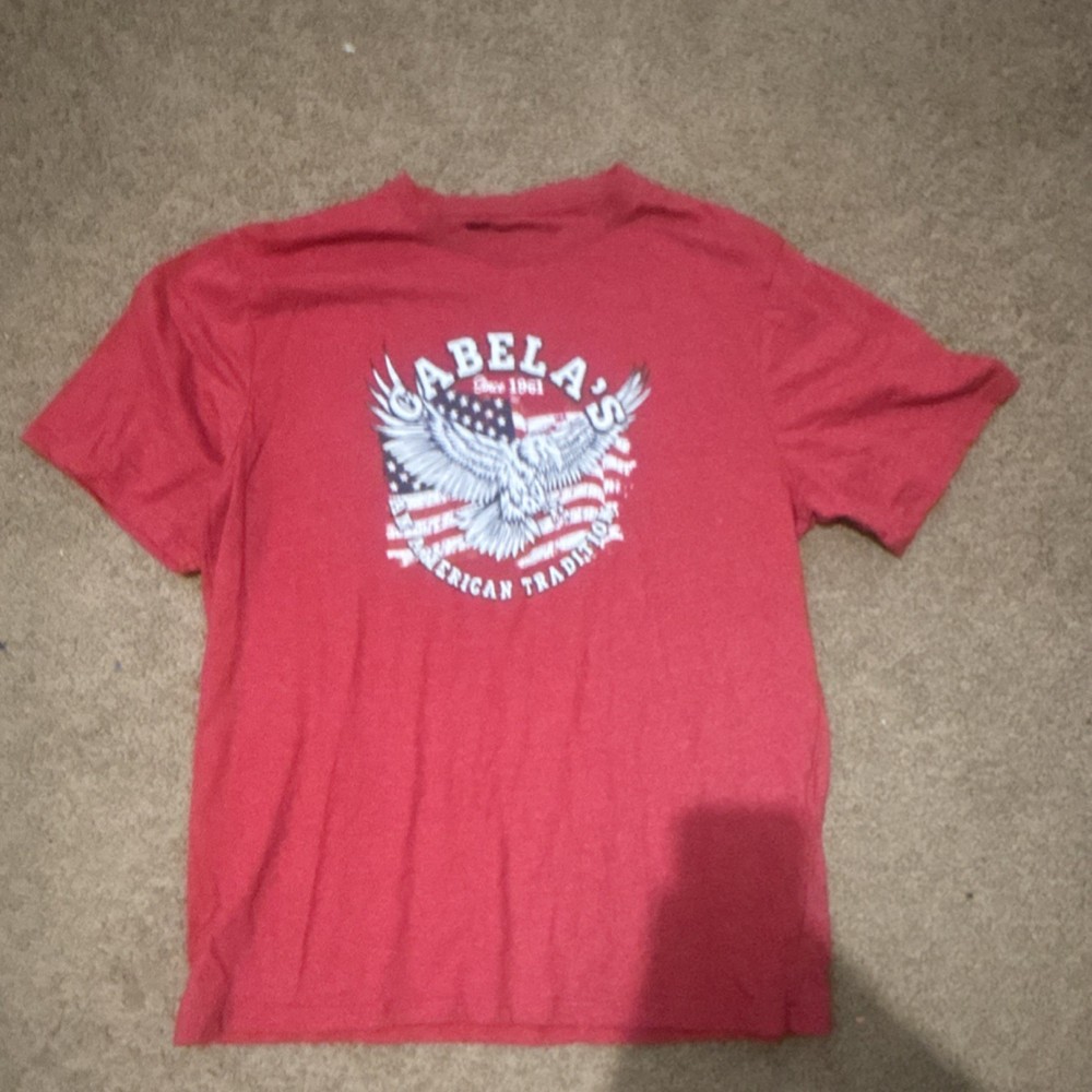 Cabela's Men's Red Patriotic Eagle Graphic Short Sleeve Cotton T-Shirt Size L