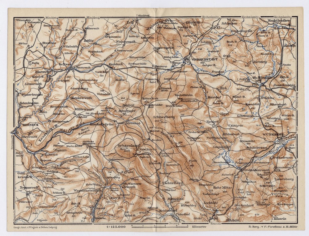 1929 Vintage Map Fichtel Mountains Fichtelgebirge Weissenstadt Bavaria Germany