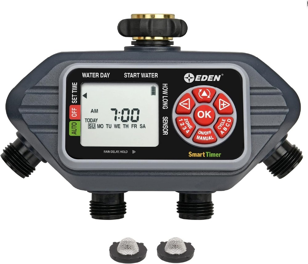 93413 Programmable Digital Water Timer 4-Zone, Compatible With Wireless Soil Moi