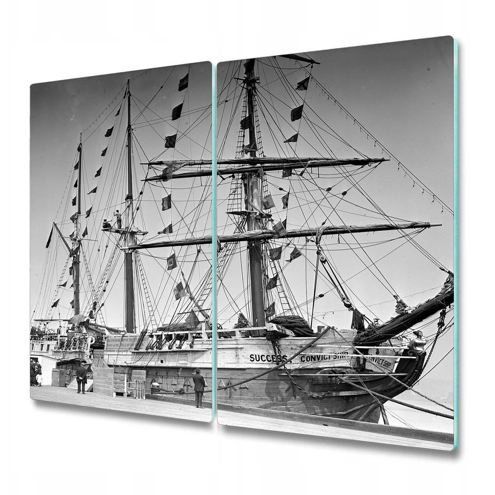 Tempered Glass Chopping Cutting Board Black and White Ship Vintage Old 2x30x52