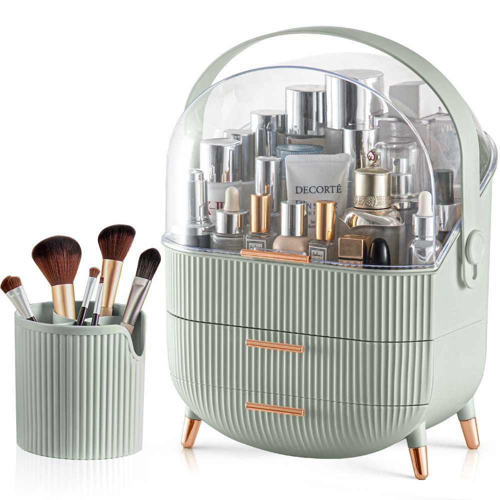 2-Drawer Skincare & Makeup Organizer with Brush Storage Box