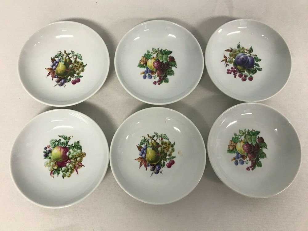 SET OF 6 VINTAGE NAAMAN ISRAEL PORCELAIN SMALL DISHES with FRUIT ~ 4