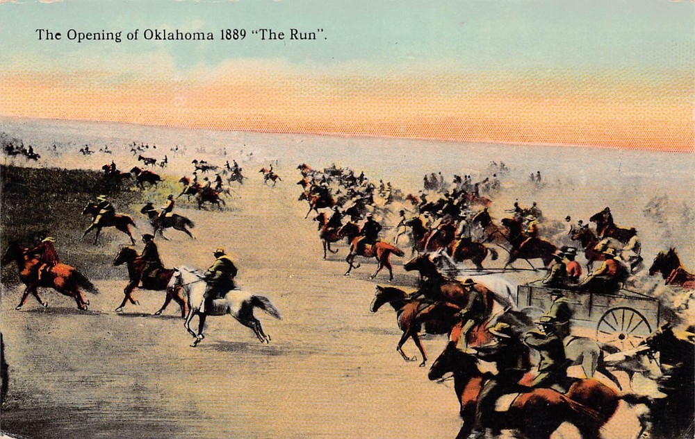 Oklahoma Land Run Rush 1889 Western Cowboy Seminole Territories Vtg Postcard C45