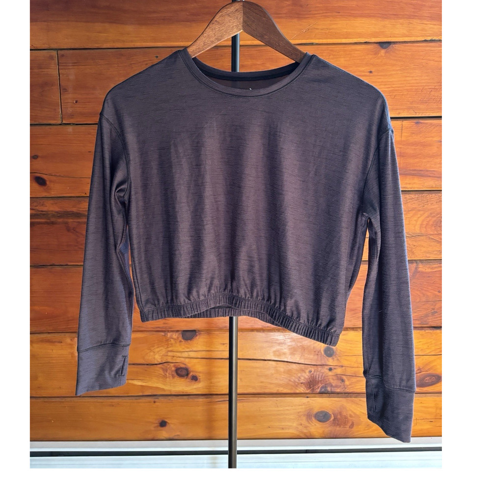 Old Navy Active Girls L (10-12) Gray Solid Cropped T-Shirt Crew Neck Long Sleeve