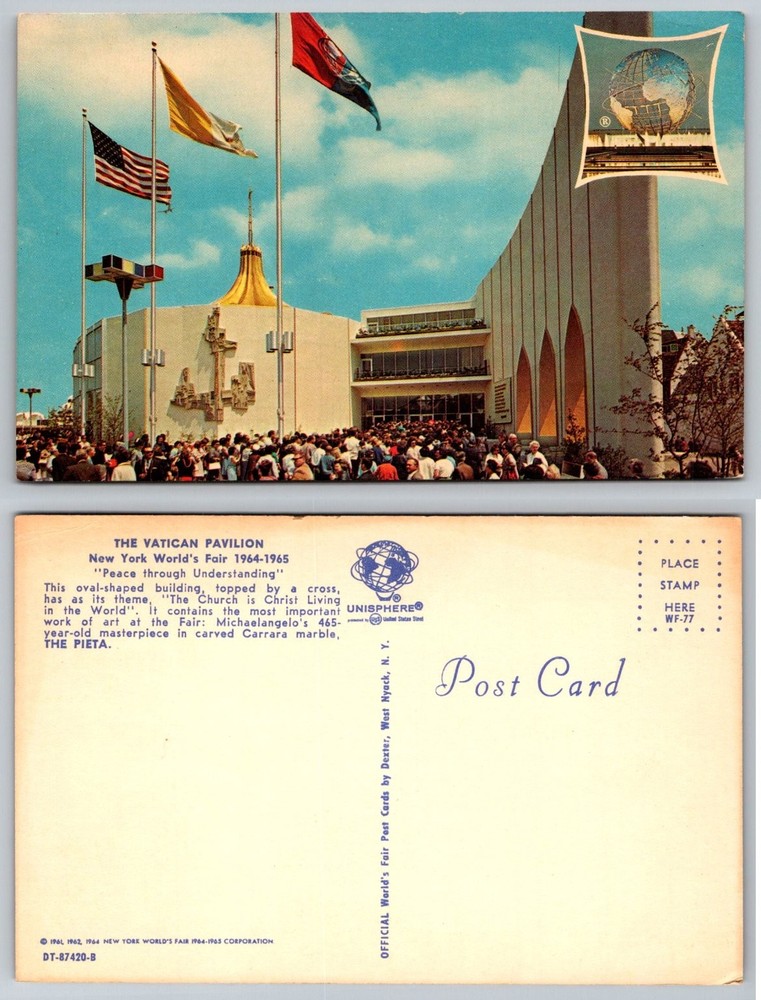 Vatican Pavilion New York World's Fair 1964-65 Pieta Unisphere Postcard